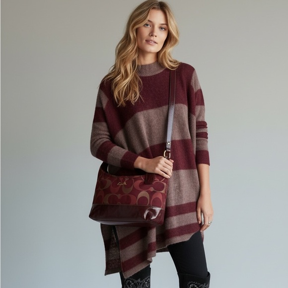 🎉HP🎉Coach Rare Signature 2-In-1 Crossbody 3-Tone Ox Blood Patton Leather Purse - Picture 6 of 17